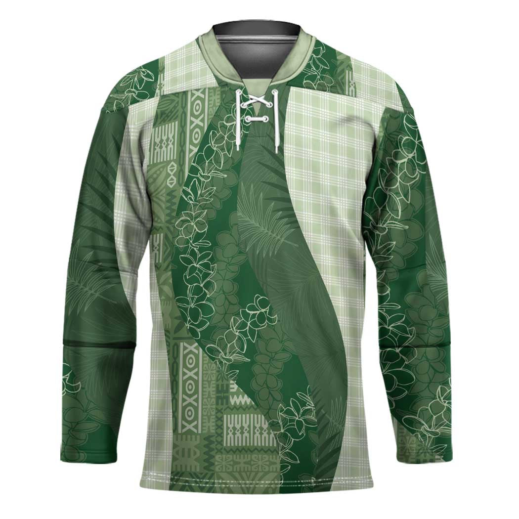 Polynesian Tribal Pattern Patchwork Picturesque Hockey Jersey Sage Green