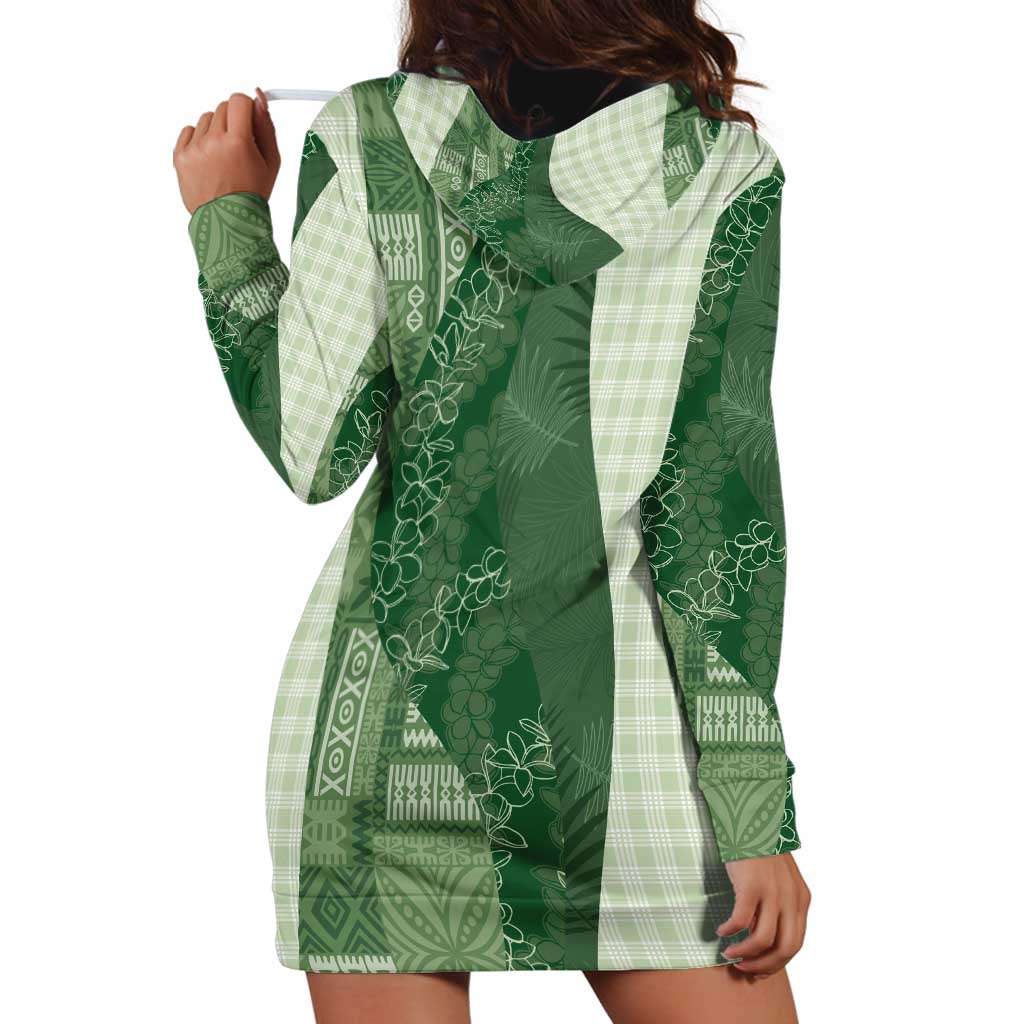 Polynesian Tribal Pattern Patchwork Picturesque Hoodie Dress Sage Green