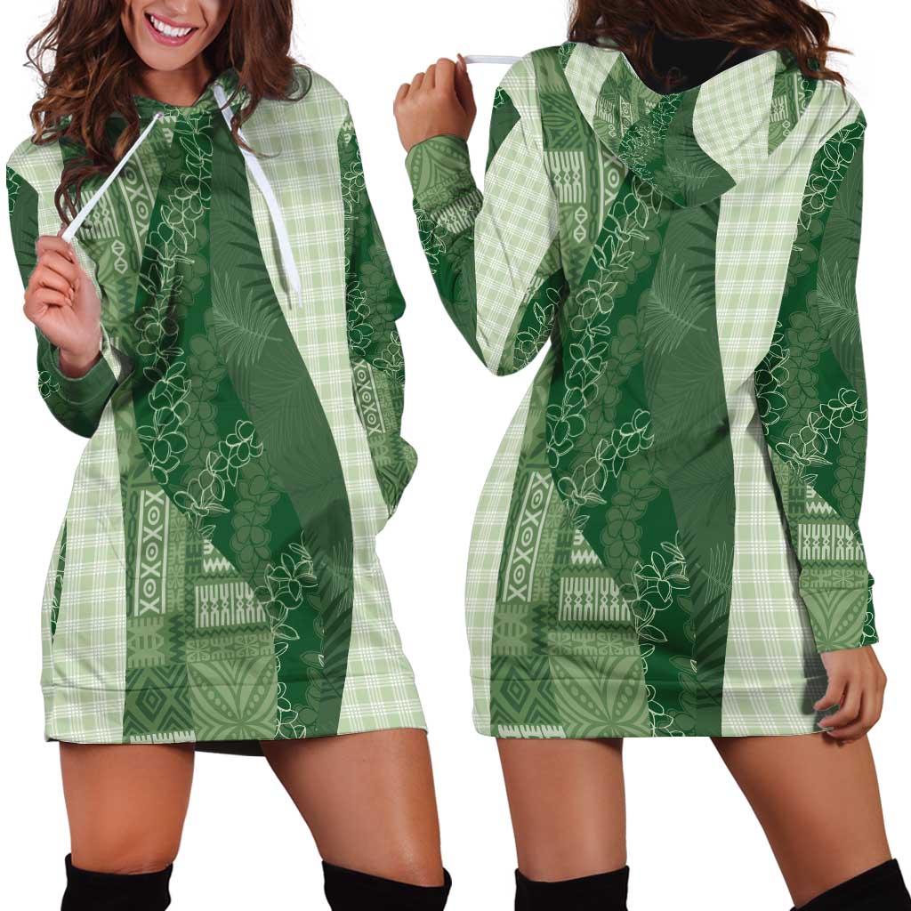 Polynesian Tribal Pattern Patchwork Picturesque Hoodie Dress Sage Green