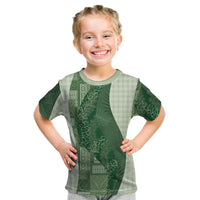 Polynesian Tribal Pattern Patchwork Picturesque Kid T Shirt Sage Green