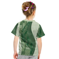 Polynesian Tribal Pattern Patchwork Picturesque Kid T Shirt Sage Green