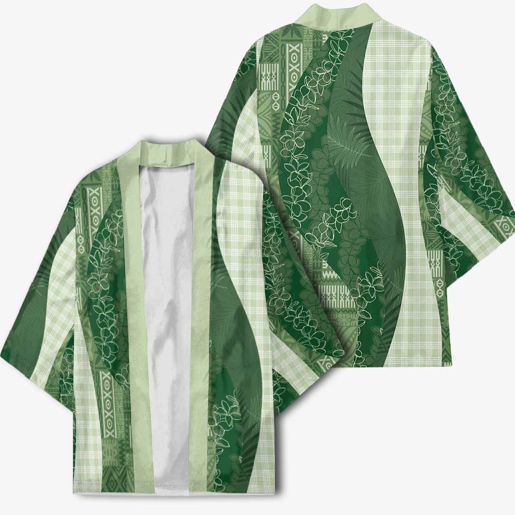 Polynesian Tribal Pattern Patchwork Picturesque Kimono Sage Green