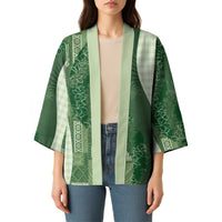 Polynesian Tribal Pattern Patchwork Picturesque Kimono Sage Green