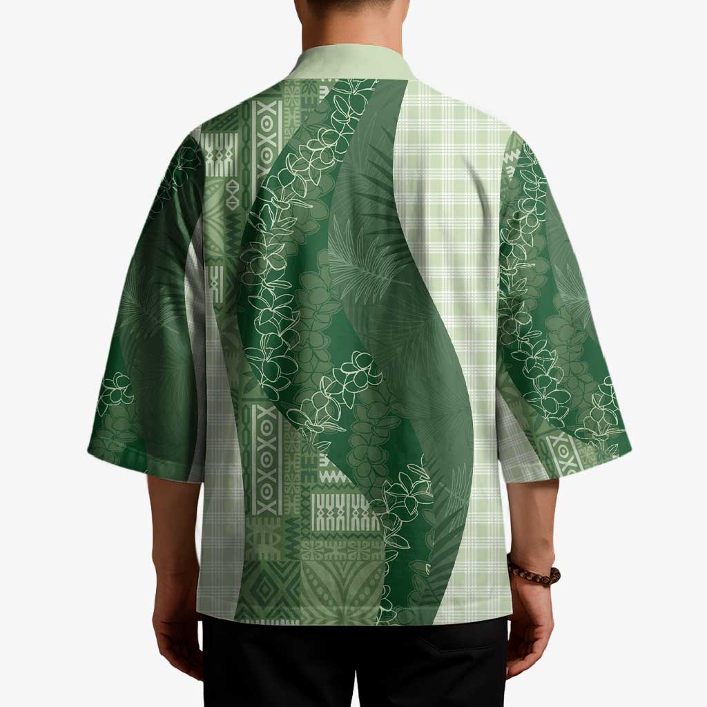 Polynesian Tribal Pattern Patchwork Picturesque Kimono Sage Green