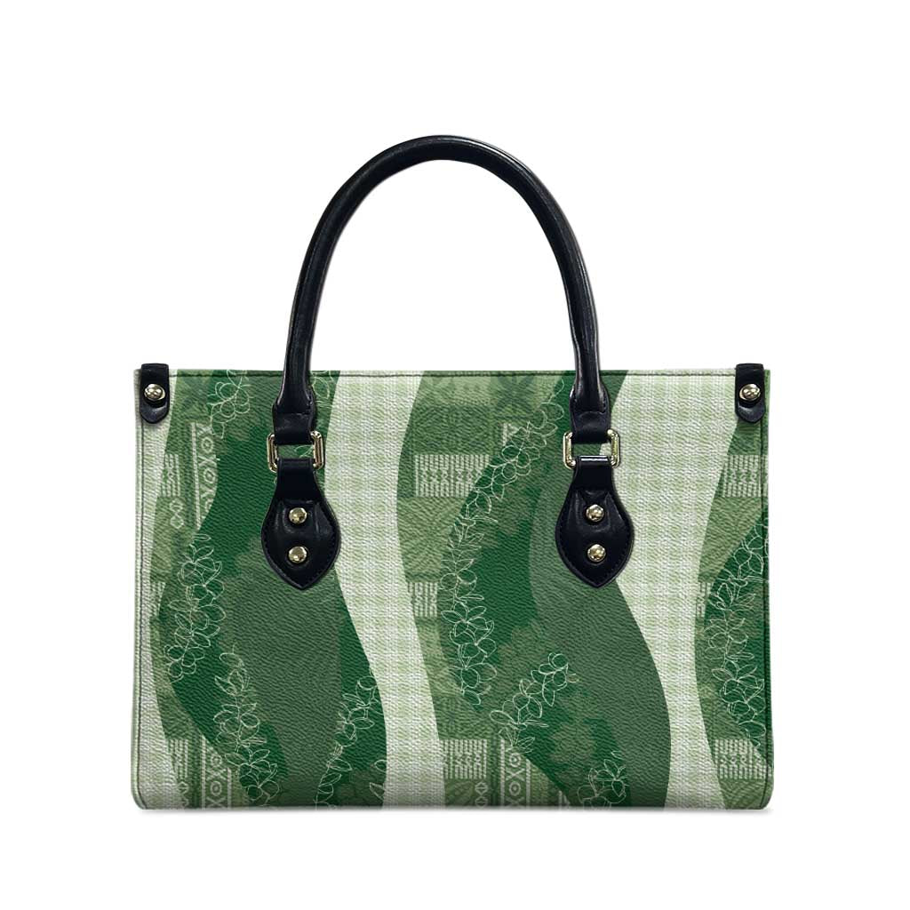 Polynesian Tribal Pattern Patchwork Picturesque Leather Bag Sage Green
