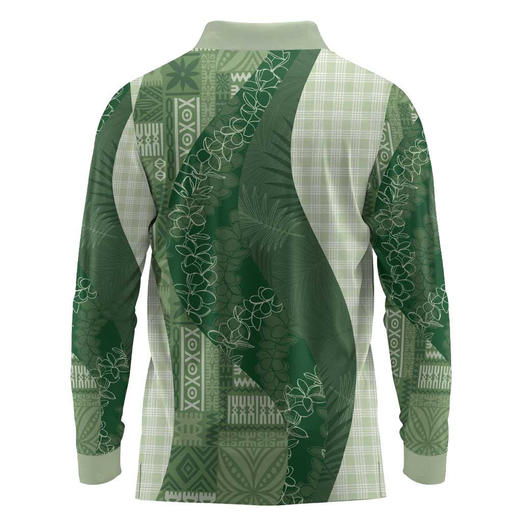 Polynesian Tribal Pattern Patchwork Picturesque Long Sleeve Polo Shirt Sage Green