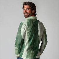 Polynesian Tribal Pattern Patchwork Picturesque Long Sleeve Polo Shirt Sage Green