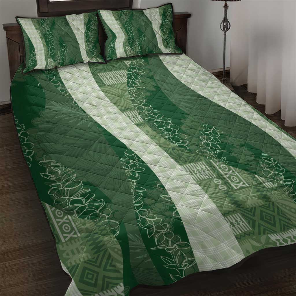 Polynesian Tribal Pattern Patchwork Picturesque Quilt Bed Set Sage Green
