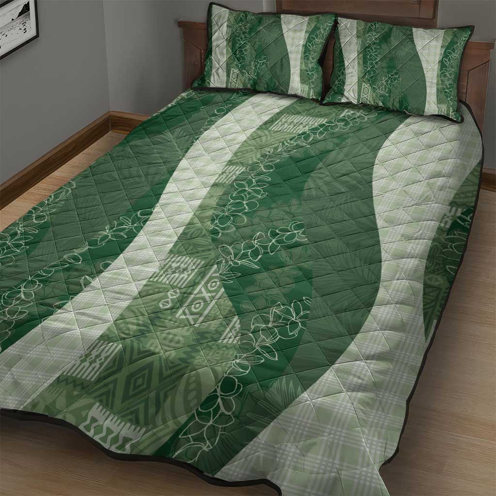 Polynesian Tribal Pattern Patchwork Picturesque Quilt Bed Set Sage Green