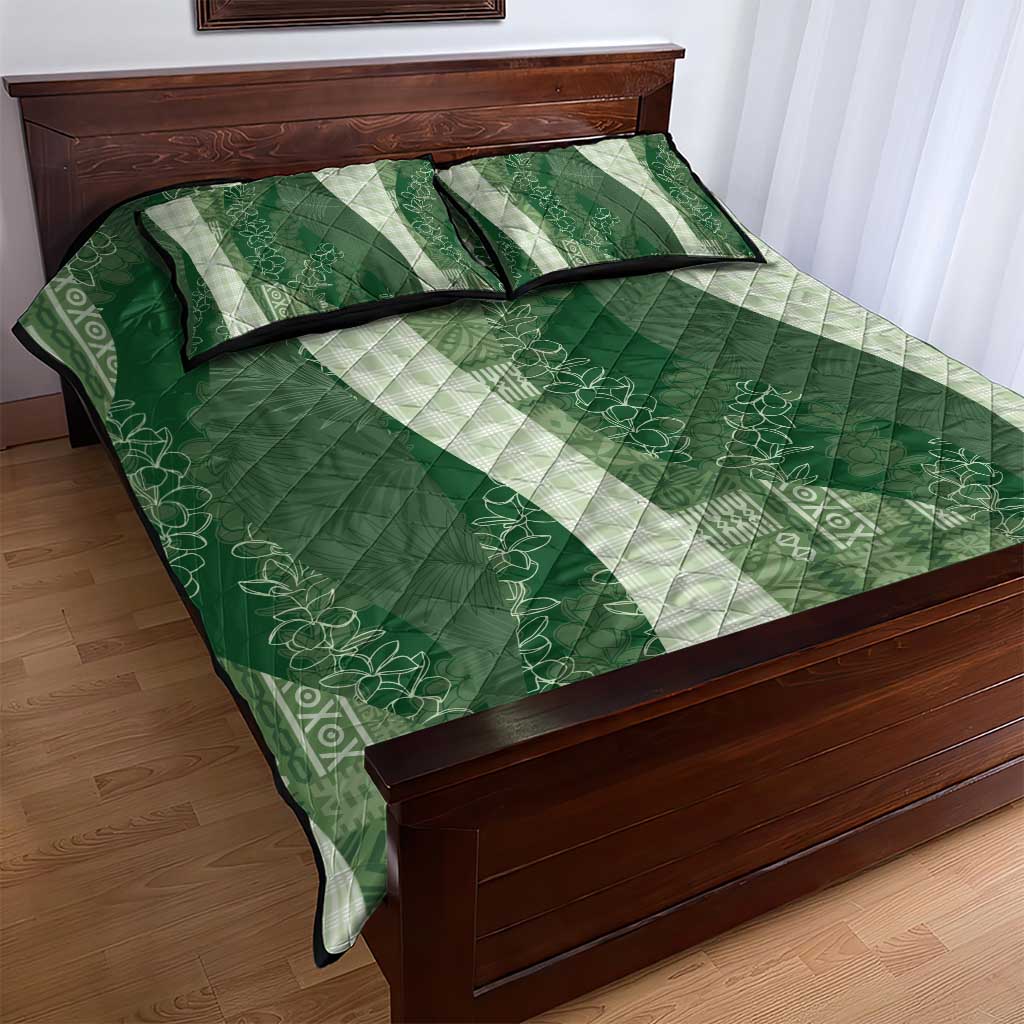Polynesian Tribal Pattern Patchwork Picturesque Quilt Bed Set Sage Green