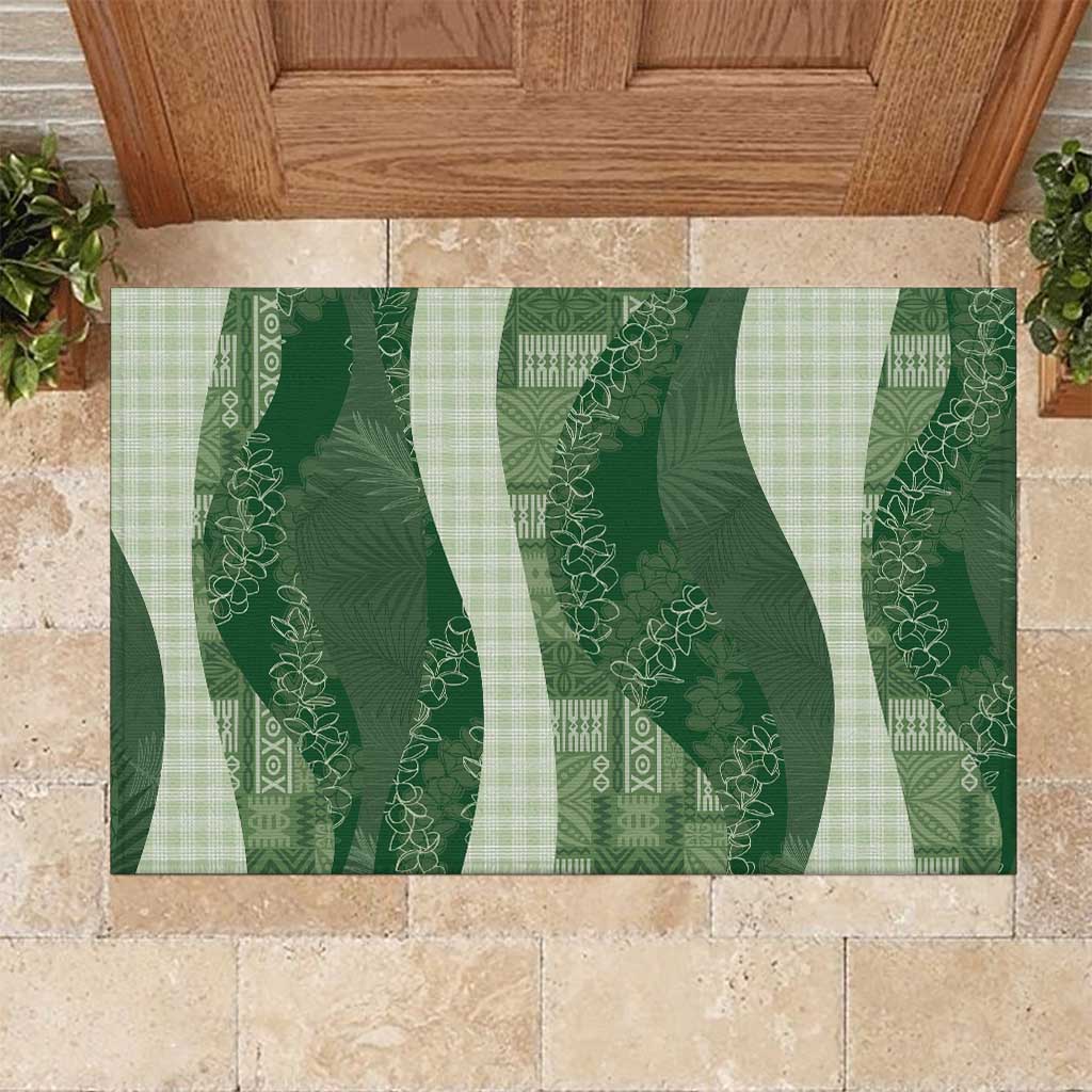 Polynesian Tribal Pattern Patchwork Picturesque Rubber Doormat Sage Green