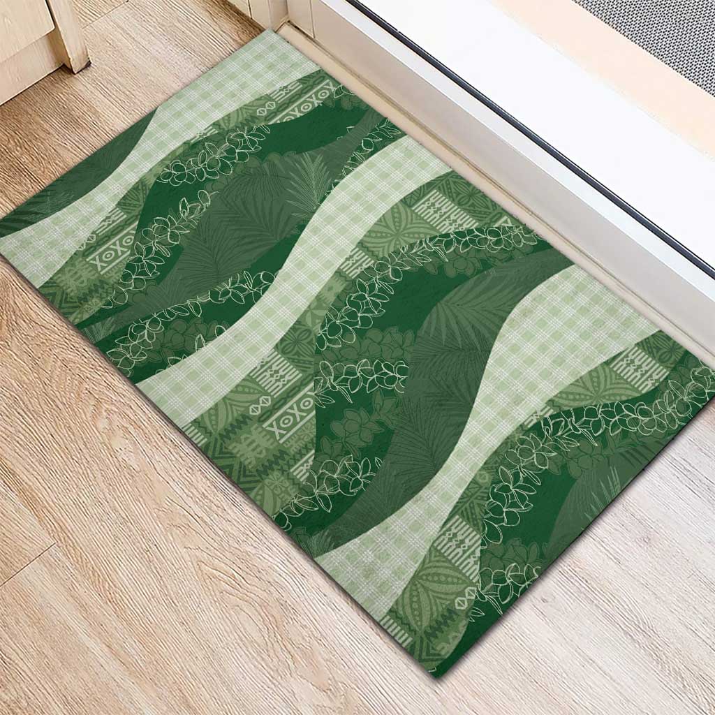 Polynesian Tribal Pattern Patchwork Picturesque Rubber Doormat Sage Green