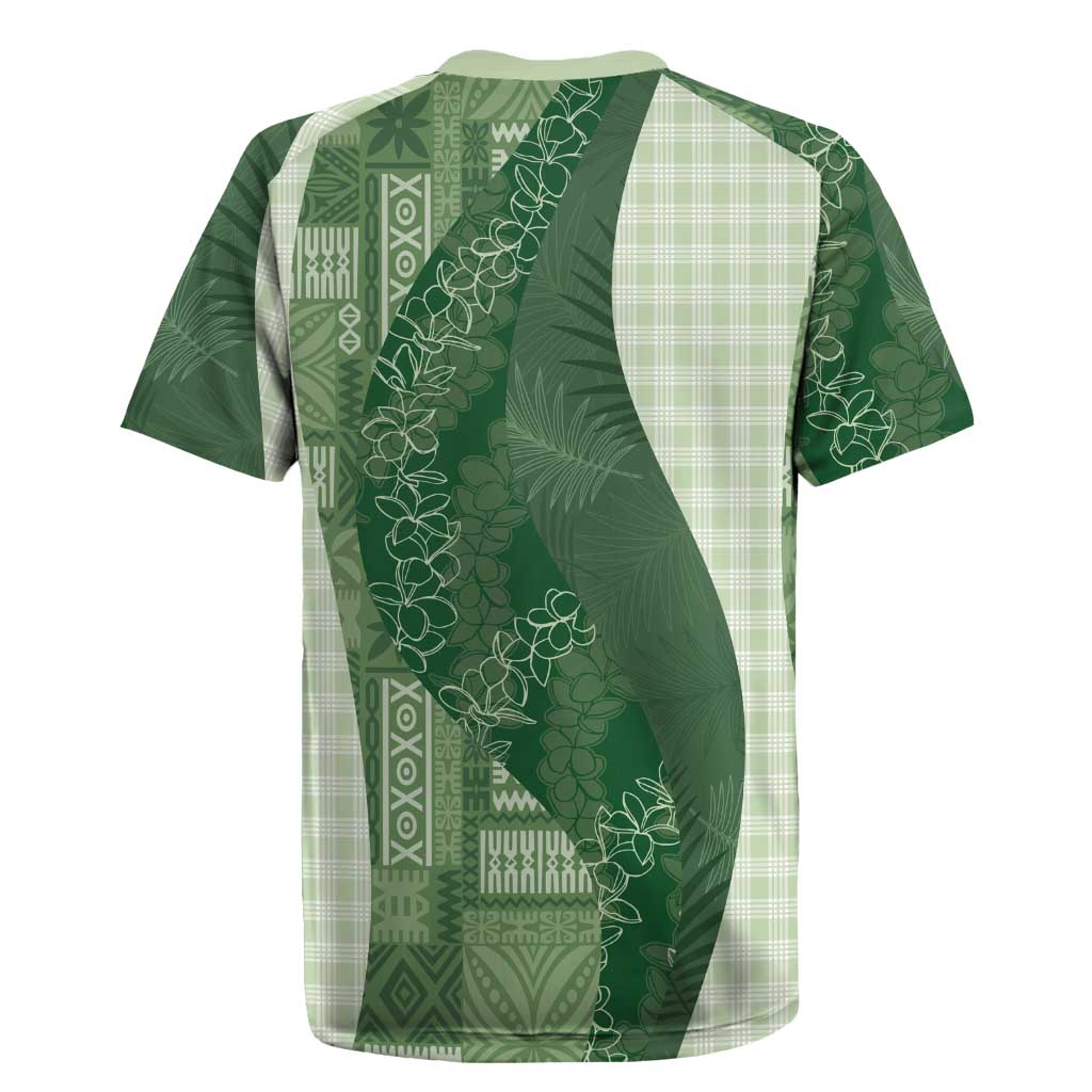 Polynesian Tribal Pattern Patchwork Picturesque Rugby Jersey Sage Green