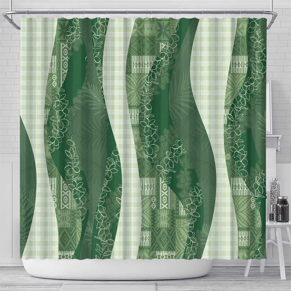 Polynesian Tribal Pattern Patchwork Picturesque Shower Curtain Sage Green