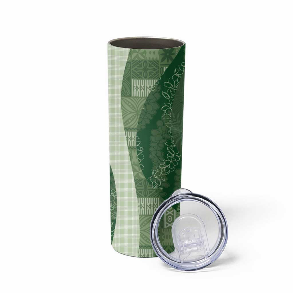 Polynesian Tribal Pattern Patchwork Picturesque Skinny Tumbler Sage Green