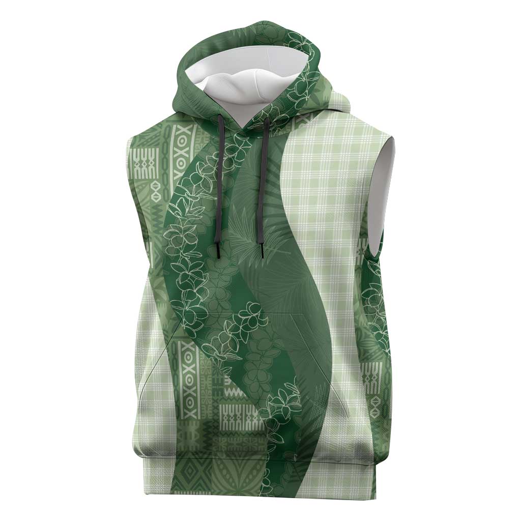 Polynesian Tribal Pattern Patchwork Picturesque Sleeveless Hoodie Sage Green