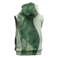 Polynesian Tribal Pattern Patchwork Picturesque Sleeveless Hoodie Sage Green