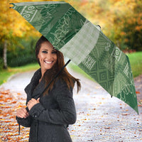 Polynesian Tribal Pattern Patchwork Picturesque Umbrella Sage Green