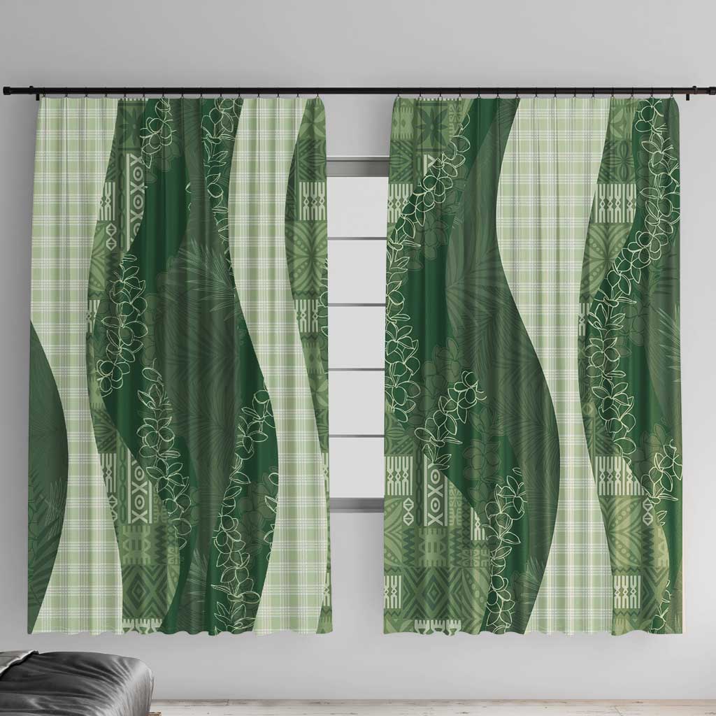 Polynesian Tribal Pattern Patchwork Picturesque Window Curtain Sage Green
