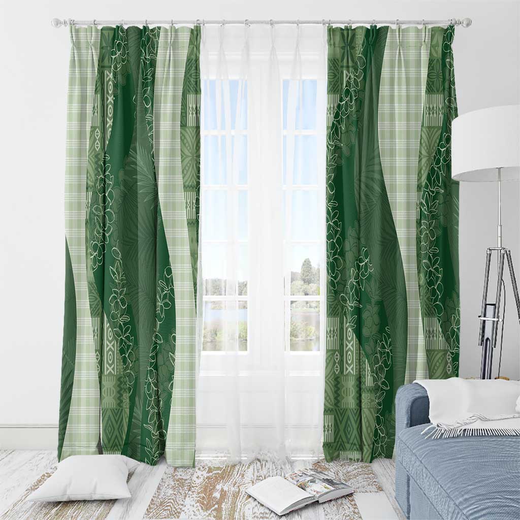 Polynesian Tribal Pattern Patchwork Picturesque Window Curtain Sage Green