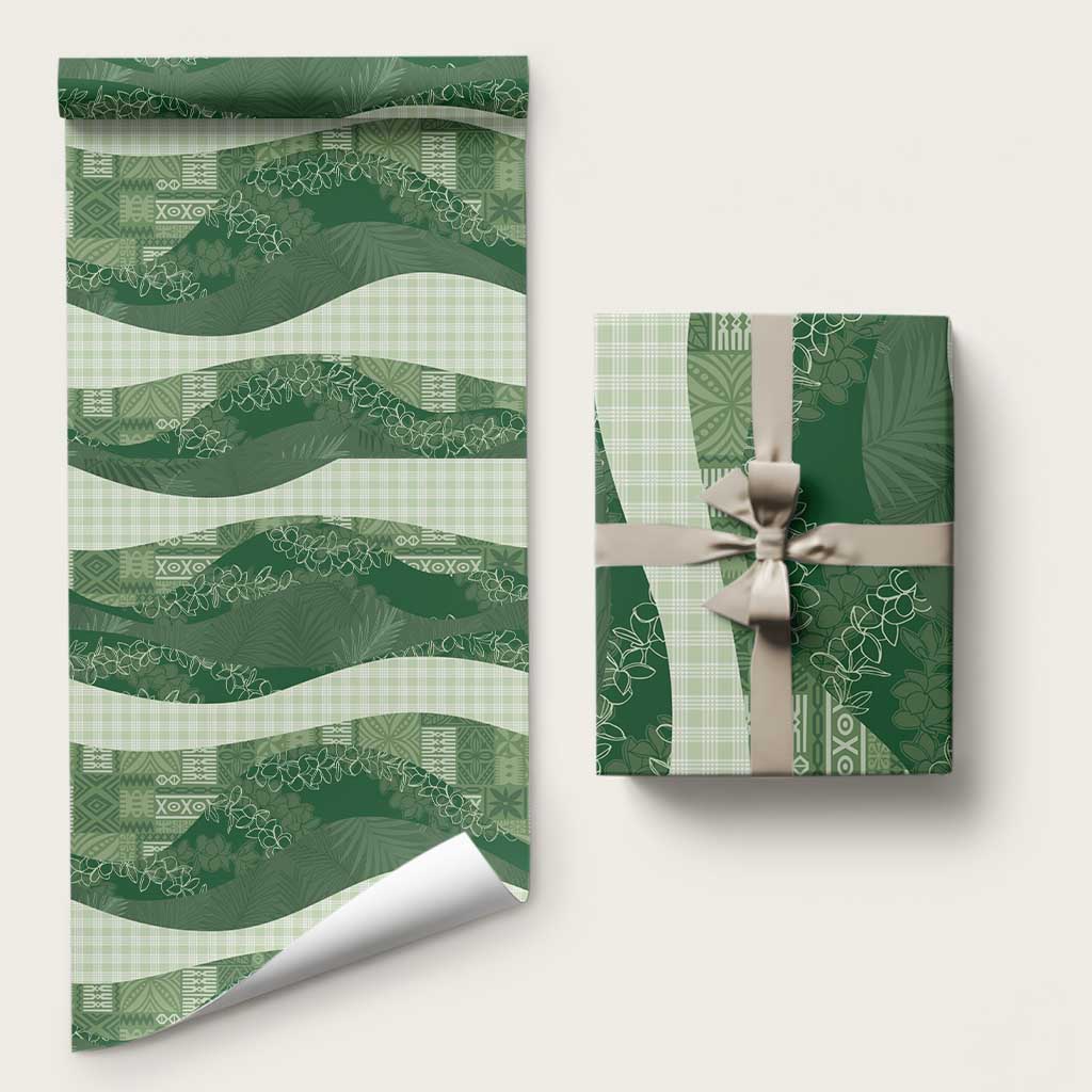 Polynesian Tribal Pattern Patchwork Picturesque Wrapping Paper Sage Green LT7 58" × 23" Sage Green - Polynesian Pride