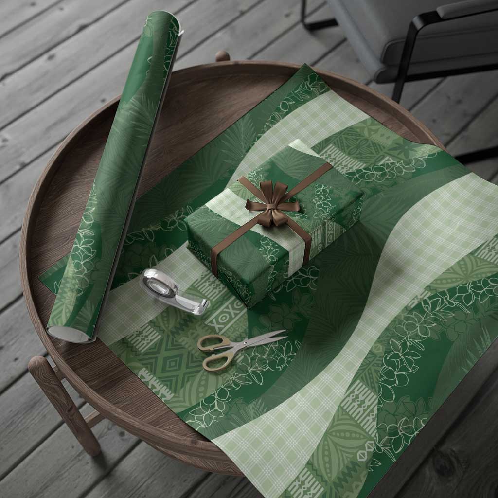 Polynesian Tribal Pattern Patchwork Picturesque Wrapping Paper Sage Green LT7 - Polynesian Pride