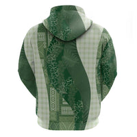 Polynesian Tribal Pattern Patchwork Picturesque Zip Hoodie Sage Green
