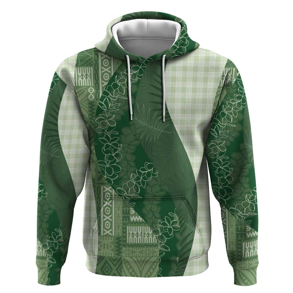 Polynesian Tribal Pattern Patchwork Picturesque Zip Hoodie Sage Green