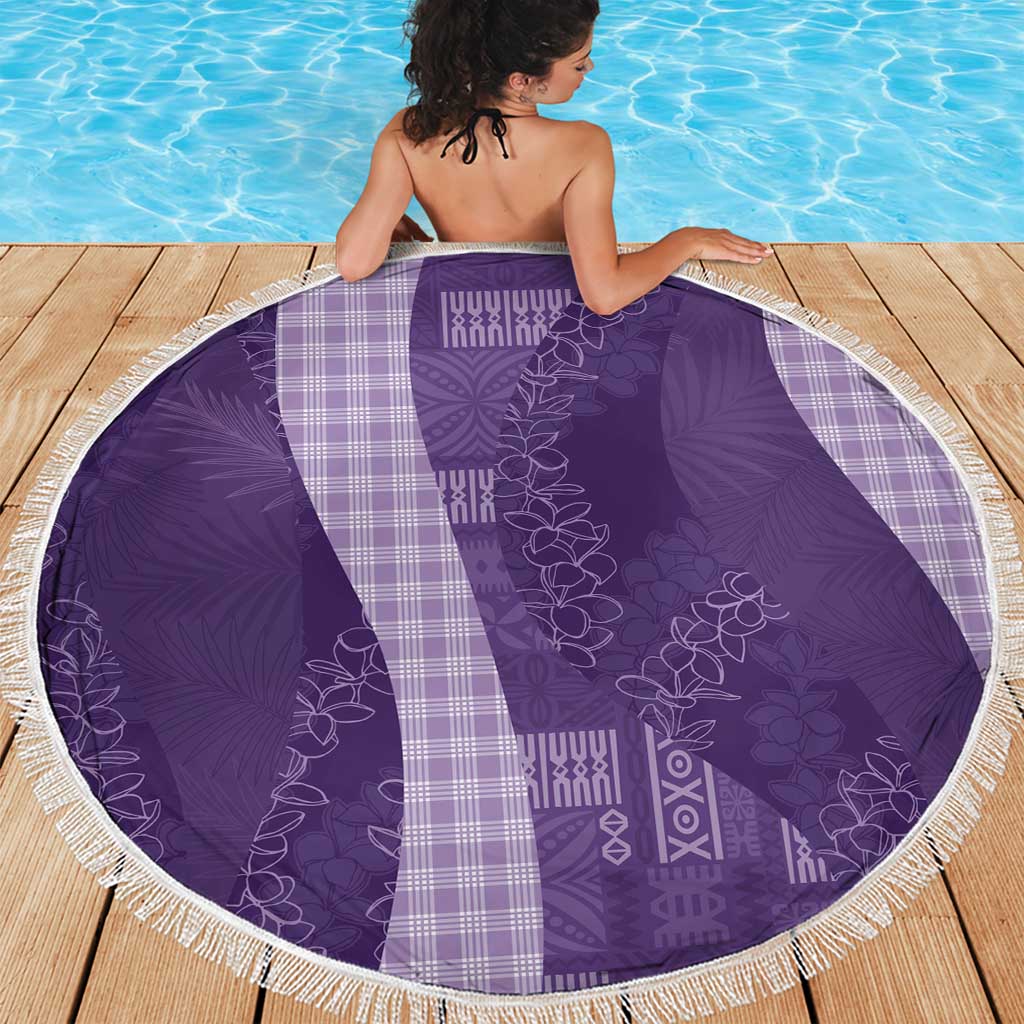 Polynesian Tribal Pattern Patchwork Picturesque Beach Blanket Deep Violet