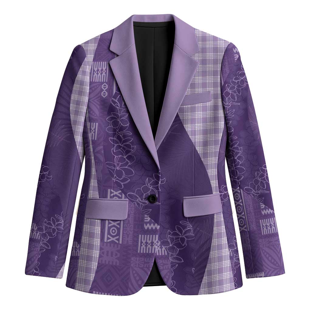 Polynesian Tribal Pattern Patchwork Picturesque Blazer Deep Violet