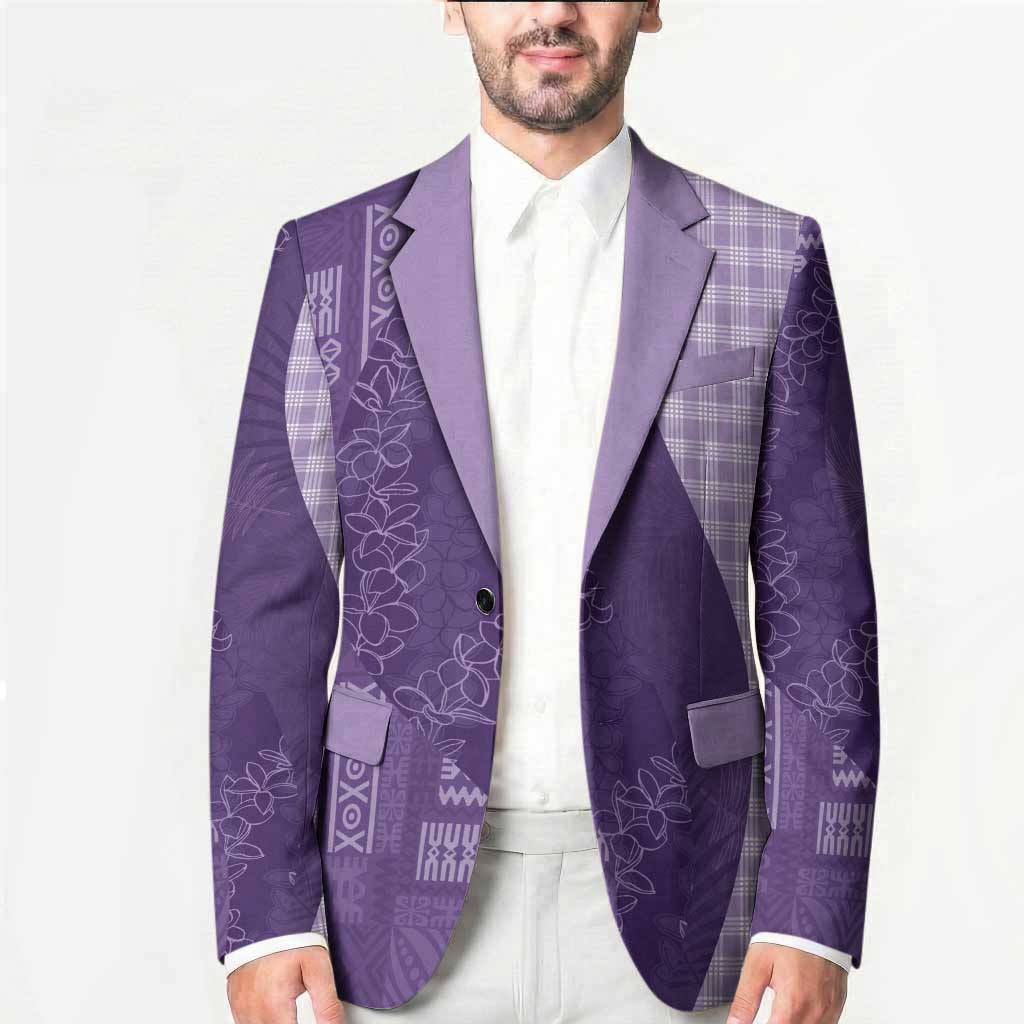 Polynesian Tribal Pattern Patchwork Picturesque Blazer Deep Violet