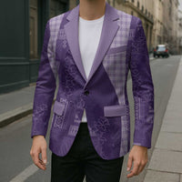 Polynesian Tribal Pattern Patchwork Picturesque Blazer Deep Violet