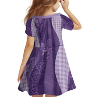 Polynesian Tribal Pattern Patchwork Picturesque Family Matching Off The Shoulder Long Sleeve Dress and Hawaiian Shirt Deep Violet