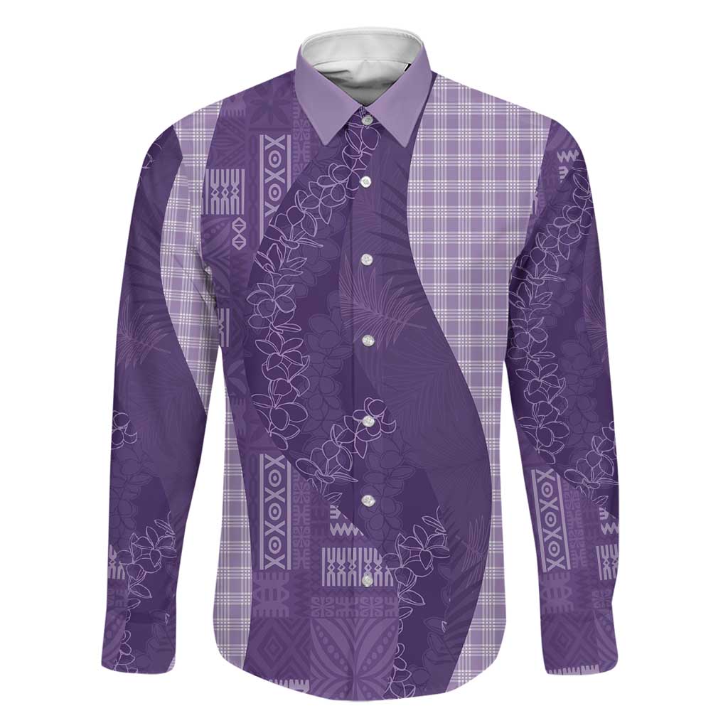 Polynesian Tribal Pattern Patchwork Picturesque Family Matching Off The Shoulder Long Sleeve Dress and Hawaiian Shirt Deep Violet