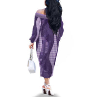 Polynesian Tribal Pattern Patchwork Picturesque Family Matching Off The Shoulder Long Sleeve Dress and Hawaiian Shirt Deep Violet