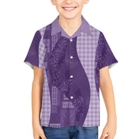 Polynesian Tribal Pattern Patchwork Picturesque Family Matching Off The Shoulder Long Sleeve Dress and Hawaiian Shirt Deep Violet