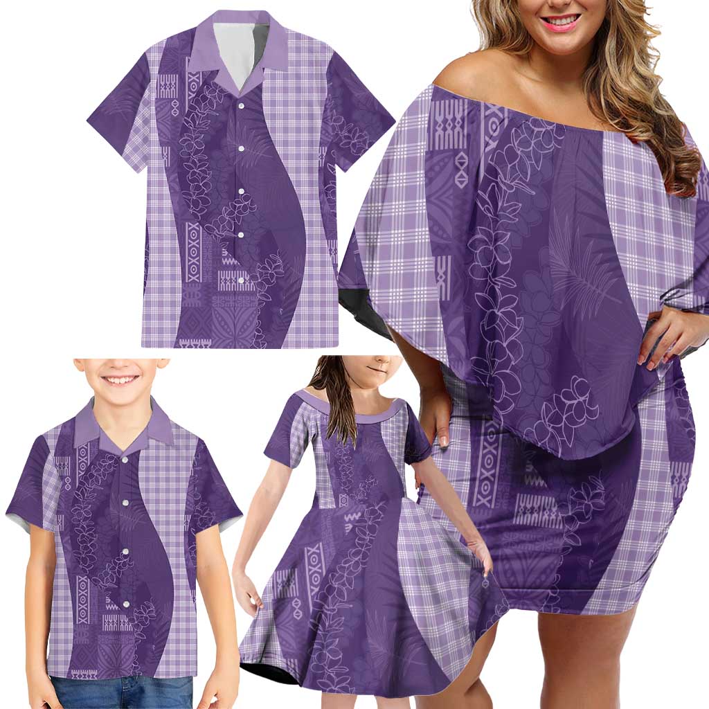 Polynesian Tribal Pattern Patchwork Picturesque Family Matching Off Shoulder Short Dress and Hawaiian Shirt Deep Violet LT7 - Polynesian Pride