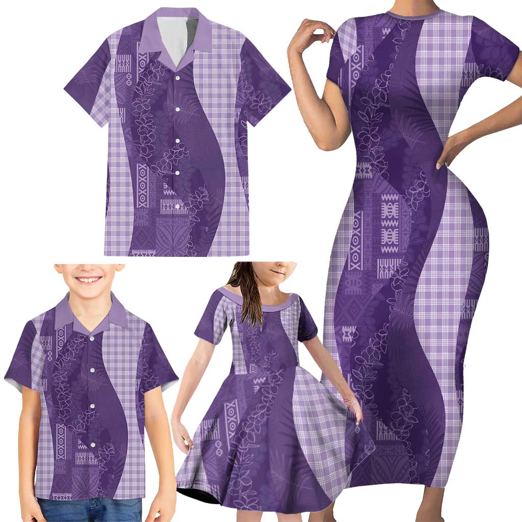 Polynesian Tribal Pattern Patchwork Picturesque Family Matching Short Sleeve Bodycon Dress and Hawaiian Shirt Deep Violet LT7 - Polynesian Pride