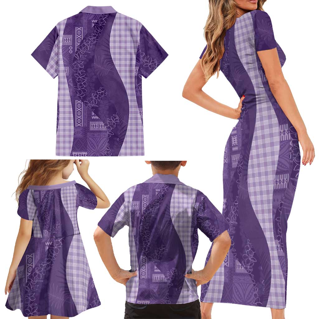 Polynesian Tribal Pattern Patchwork Picturesque Family Matching Short Sleeve Bodycon Dress and Hawaiian Shirt Deep Violet LT7 - Polynesian Pride