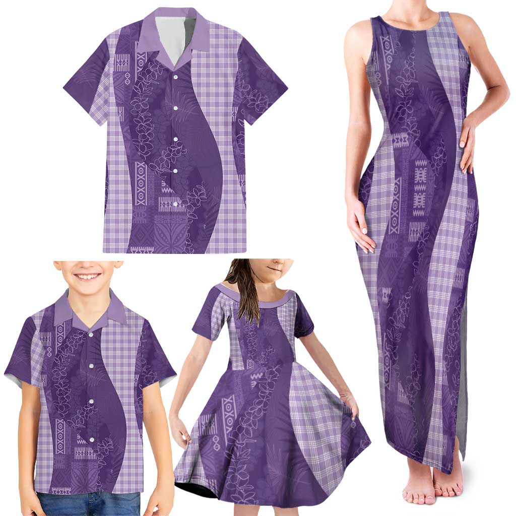 Polynesian Tribal Pattern Patchwork Picturesque Family Matching Tank Maxi Dress and Hawaiian Shirt Deep Violet LT7 - Polynesian Pride
