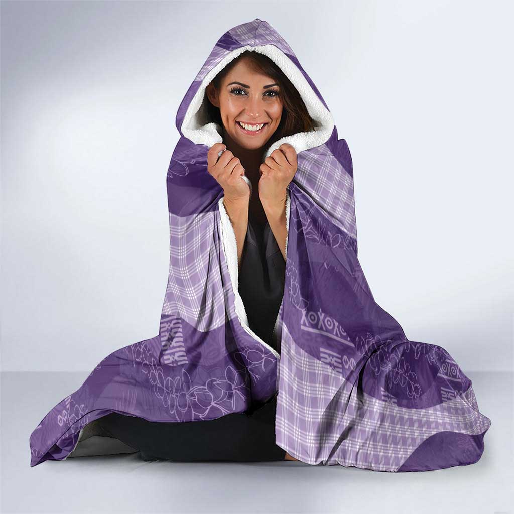 Polynesian Tribal Pattern Patchwork Picturesque Hooded Blanket Deep Violet