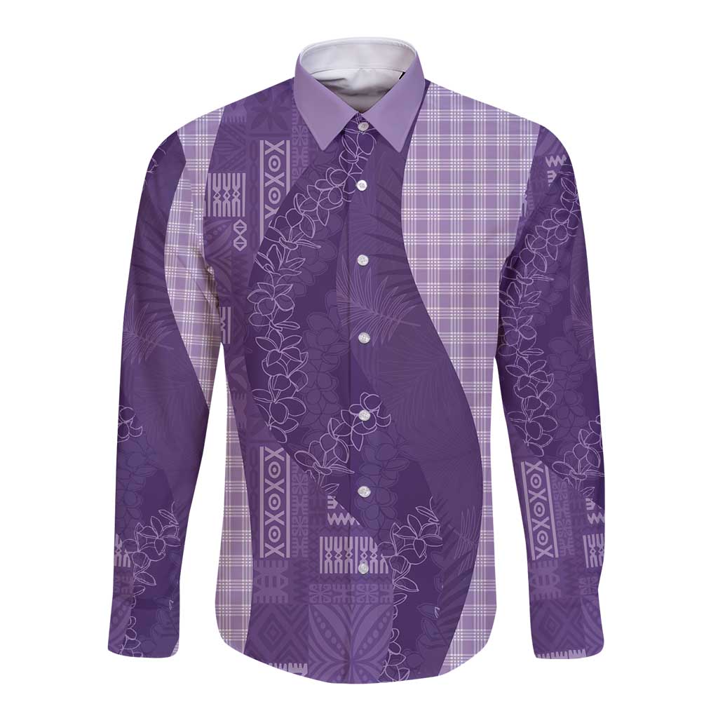 Polynesian Tribal Pattern Patchwork Picturesque Long Sleeve Button Shirt Deep Violet