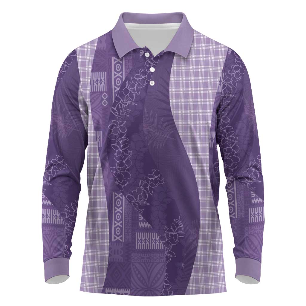 Polynesian Tribal Pattern Patchwork Picturesque Long Sleeve Polo Shirt Deep Violet