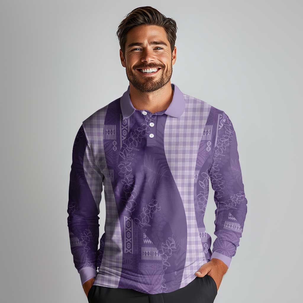 Polynesian Tribal Pattern Patchwork Picturesque Long Sleeve Polo Shirt Deep Violet