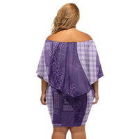 Polynesian Tribal Pattern Patchwork Picturesque Off Shoulder Short Dress Deep Violet