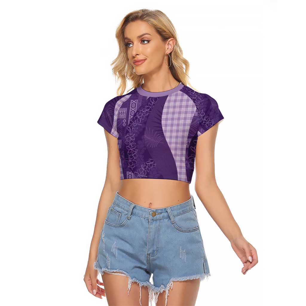 Polynesian Tribal Pattern Patchwork Picturesque Raglan Cropped T Shirt Deep Violet