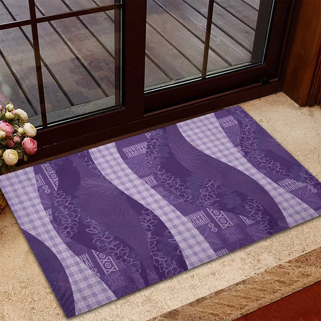 Polynesian Tribal Pattern Patchwork Picturesque Rubber Doormat Deep Violet