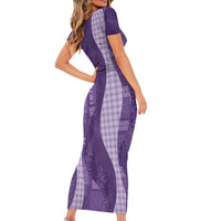 Polynesian Tribal Pattern Patchwork Picturesque Short Sleeve Bodycon Dress Deep Violet