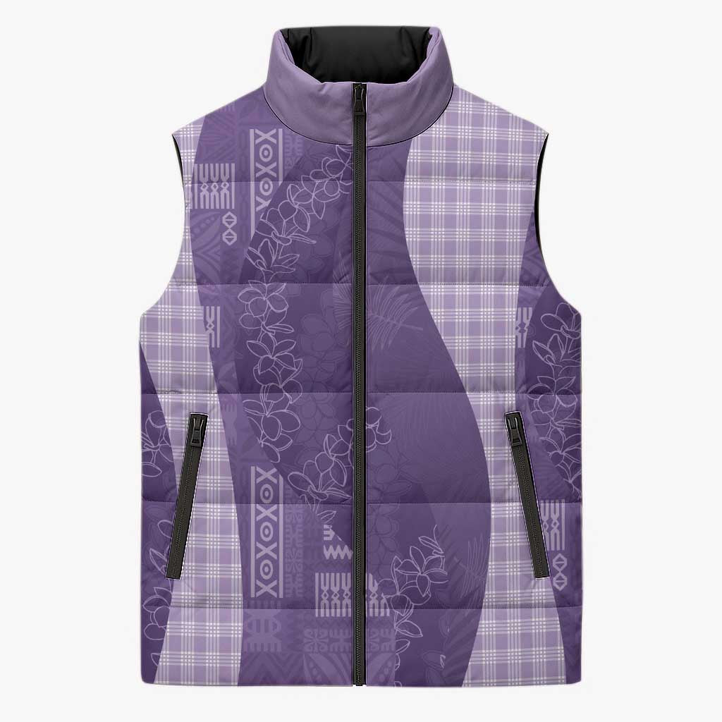 Polynesian Tribal Pattern Patchwork Picturesque Sleeveless Puffer Jacket Deep Violet