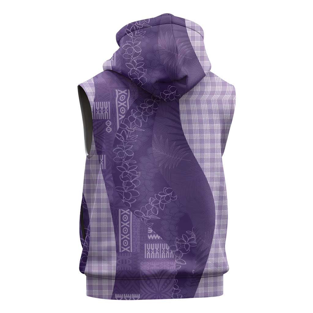 Polynesian Tribal Pattern Patchwork Picturesque Sleeveless Zip Hoodie Deep Violet